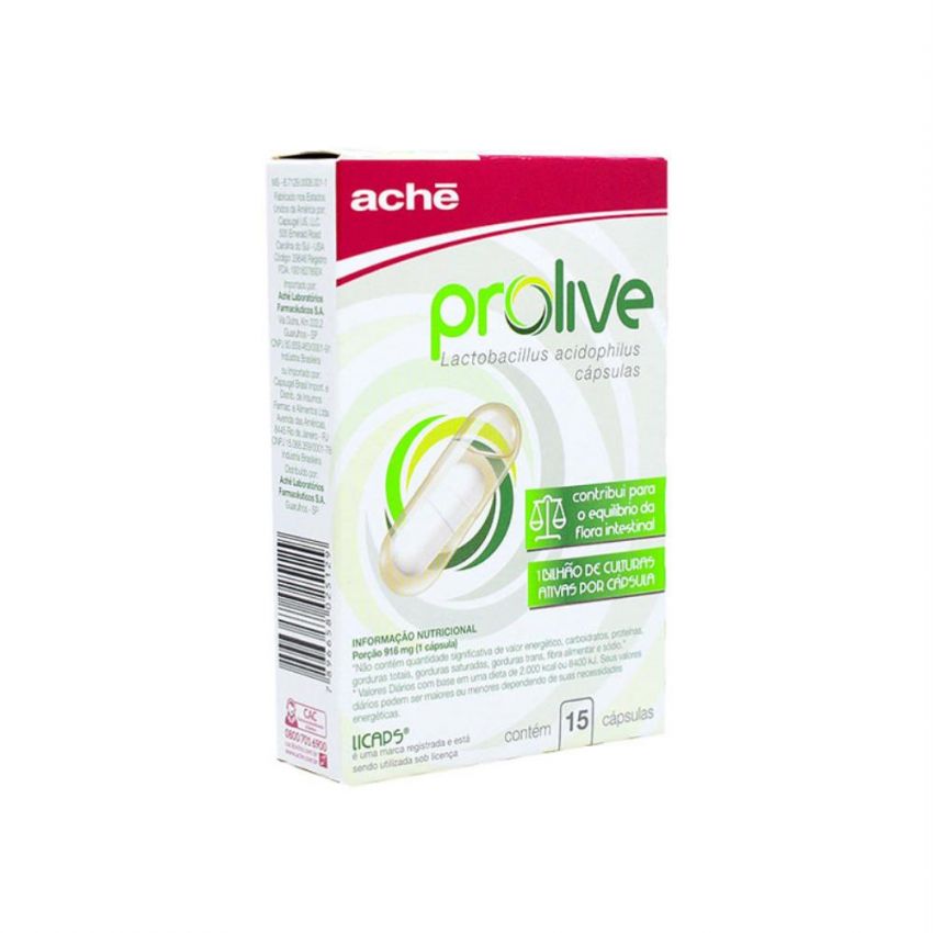 PROLIVE LACTOBACILLUS ACIDOPHILUS COM 15 CÁPSULAS