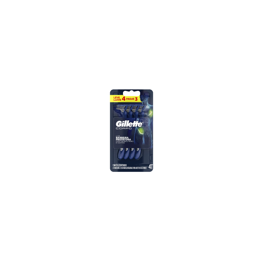 APARELHO DE DEPILAR DESCARTAVEL GILLETTE CORPO LEVE 4 PAGUE3