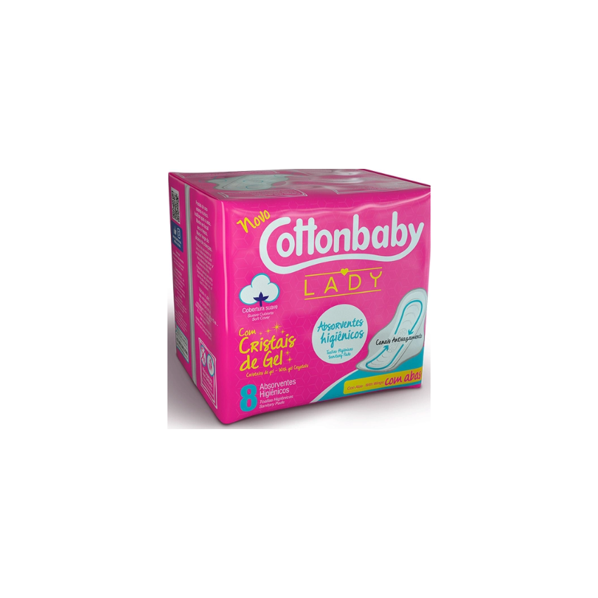 ABSORVENTE COTTONBABY LADY SUAVE COM ABAS COM 8 UNIDADES 