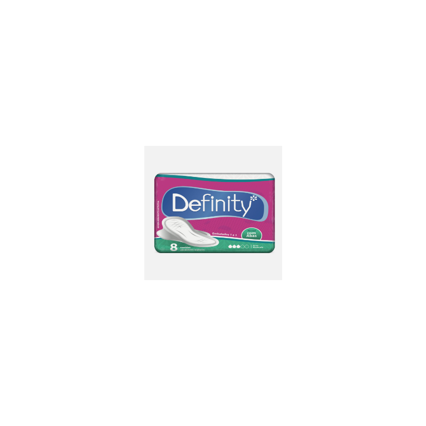 ABSORVENTE DEFINITY NORMAL COM ABAS COM 8 UNIDADES 