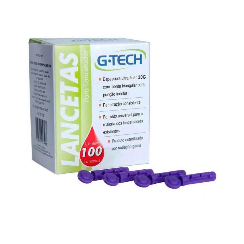 LANCETA PARA LANCETADOR COM 100 UNIDADES G-TECH