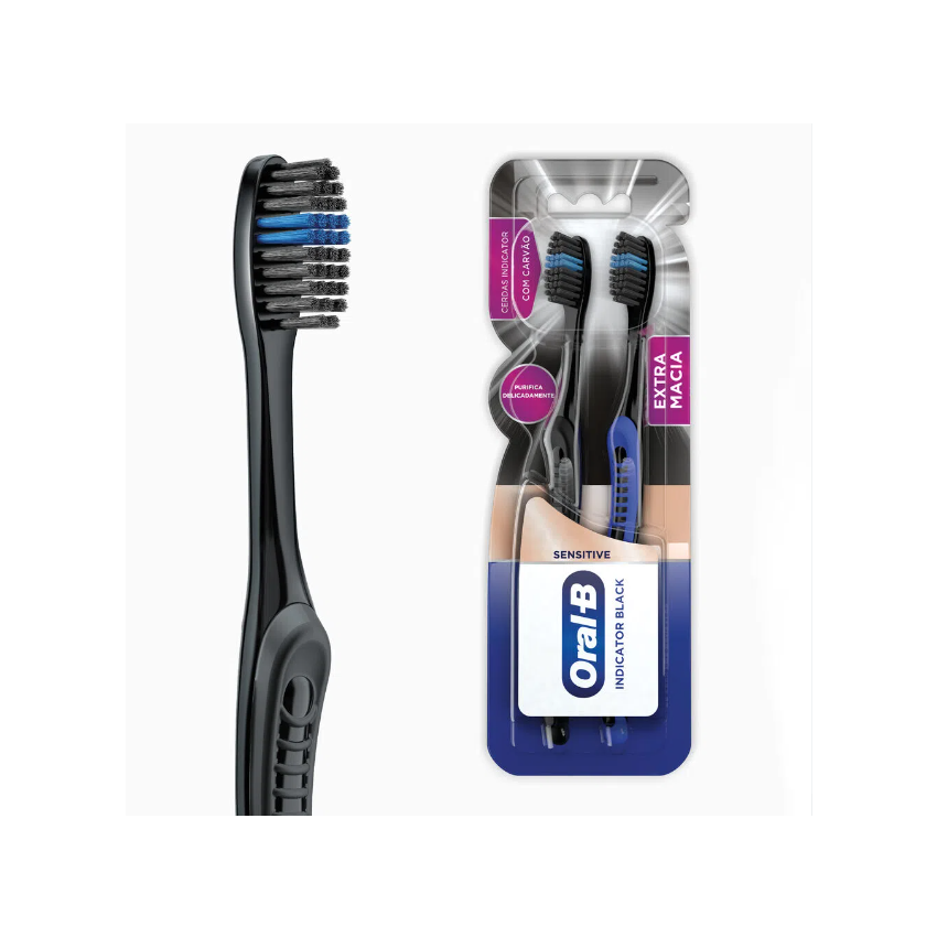 ESCOVA DENTAL ORAL-B INDICATOR BLACK SENSITIVE CARVÃO 2 UND