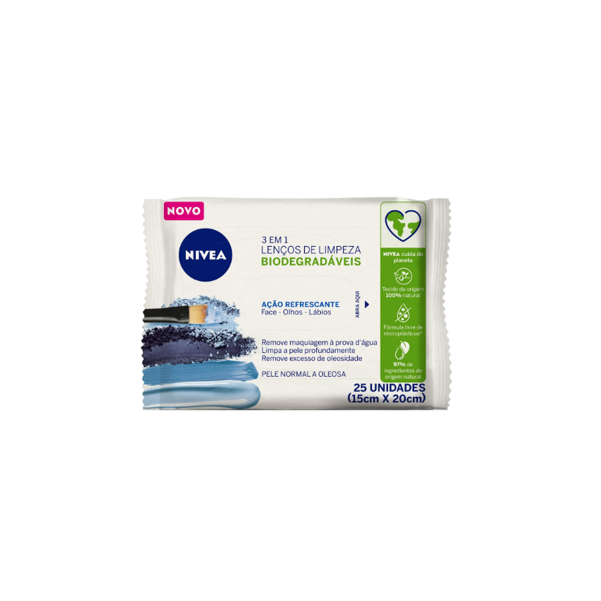 LENÇO DEMAQUILANTE NIVEA (AZUL) 3EM1 25 UNIDADES