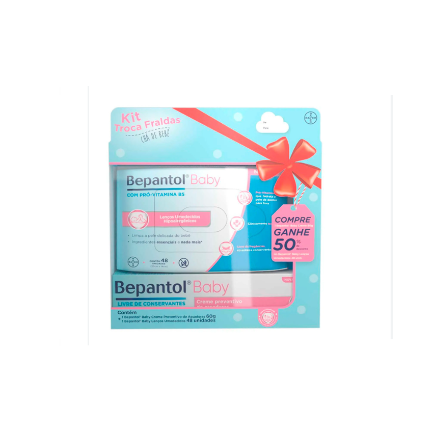 KIT TROCA FRALDA BEPANTOL BABY 48UNIDADES + POMADA
