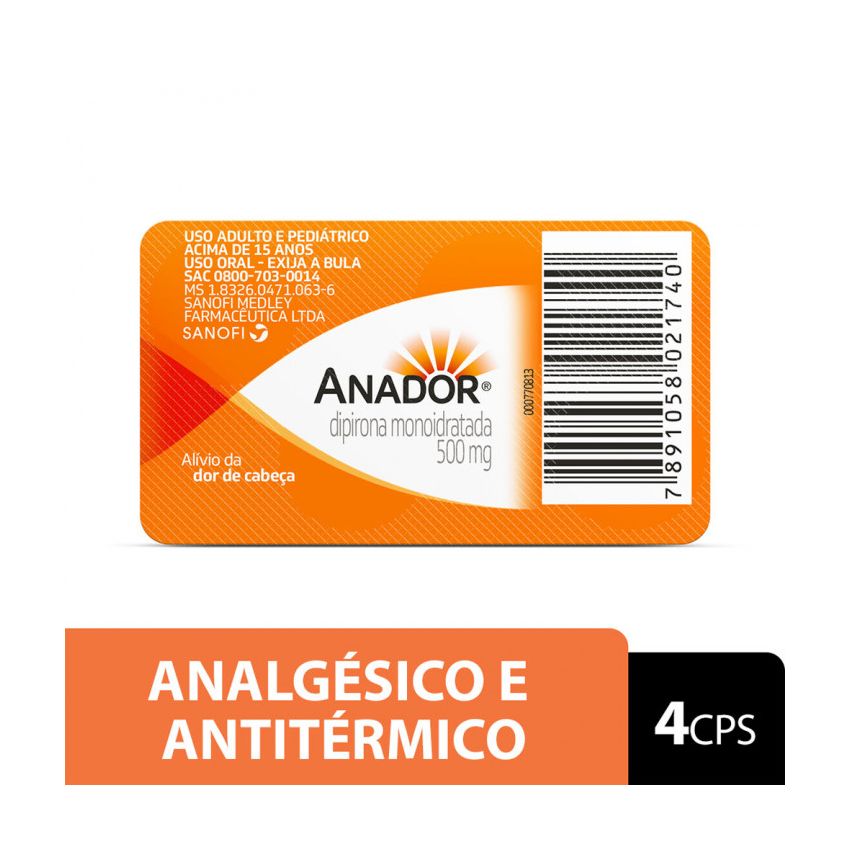 ANADOR 500MG COM 4 COMPRIMIDOS