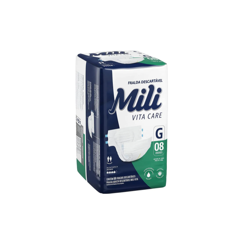 FRALDA ADULTO MILI VITA CARE G COM 8 UNIDADES