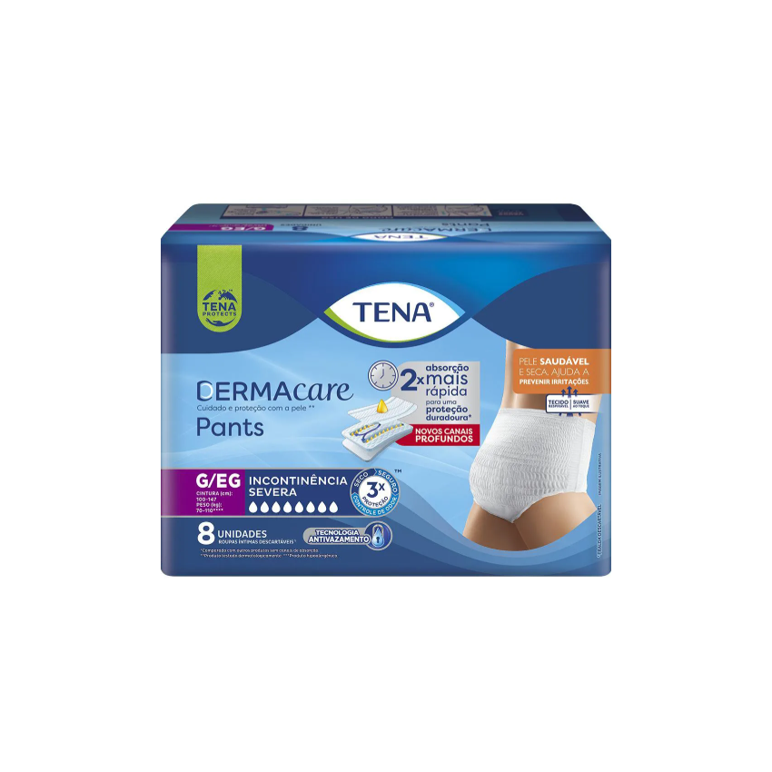 FRALDA GERIATRICA TENA PANTS DERMACARE G/EG COM 8 UNIDADES