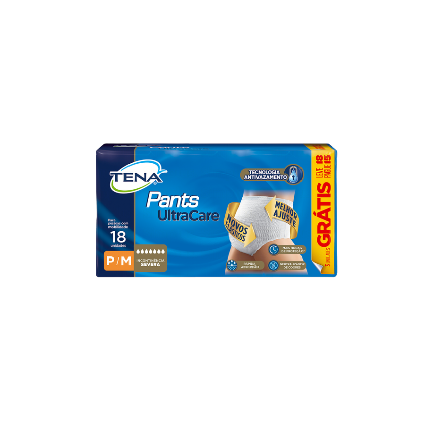 FRALDA GERIATRICA TENA PANTS ULTRA P/M COM 18 UNIDADES