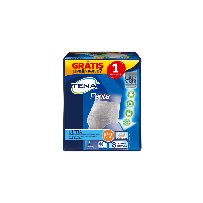 FRALDA GERIÁTRICA TENA PANTS ULTRA P/M COM 8 UNIDADES