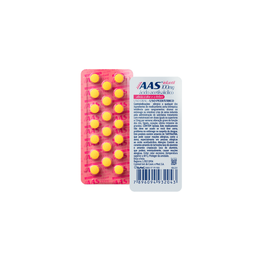 AAS INFANTIL 100MG COM 20 COMPRIMIDOS