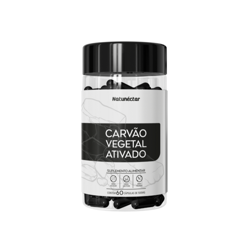 CARVAO VEGETAL 500MG COM 60MG CAPSULAS NATUNECTAR