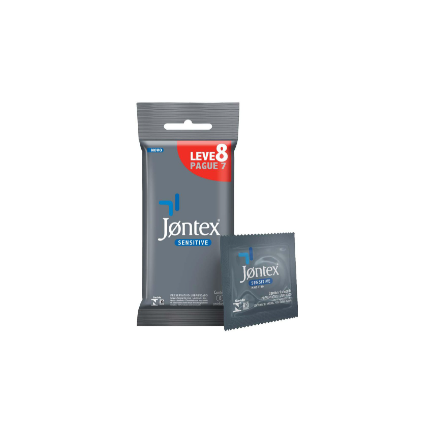 PRESERVATIVO JONTEX LUBRIFICADO SENSITIVE COM 8 UNIDADES