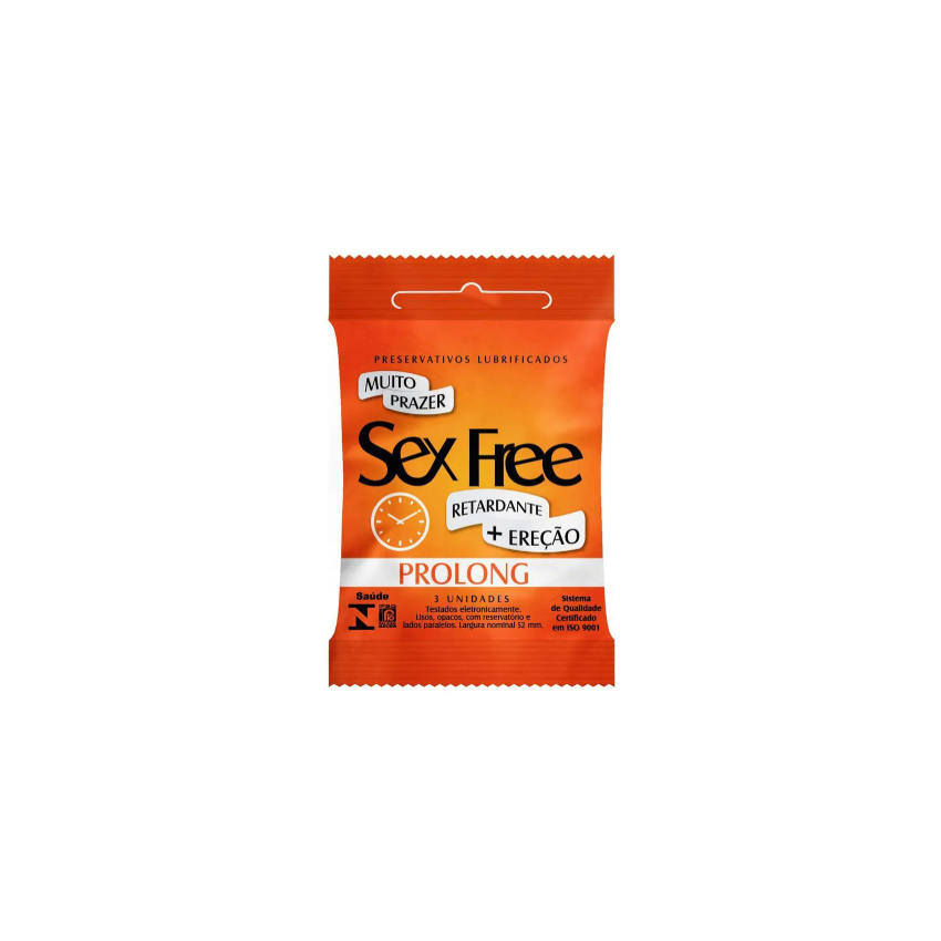 PRESERVATIVO SEX FREE PROLONG COM 3 UNIDADES