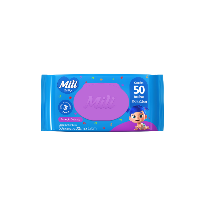 TOALHAS UMEDECIDAS MILI BABY COM 50 UNIDADES