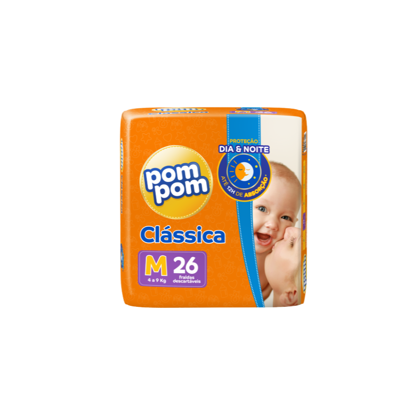 FRALDA POM POM CLASSICA JUMBO M COM 26 UNIDADES