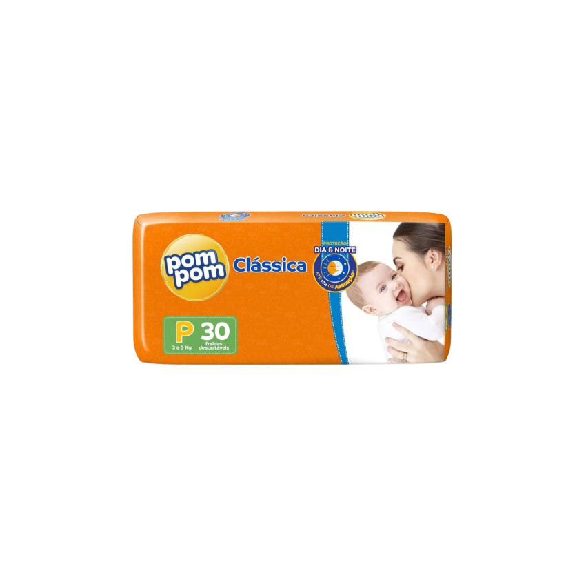 FRALDA POM POM CLASSICA JUMBO P COM 30 UNIDADES