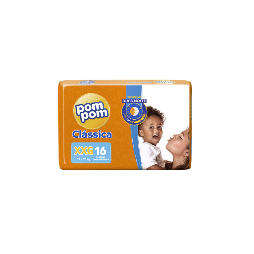 FRALDA POM POM CLASSICA JUMBO XXG COM 16 UNIDADES