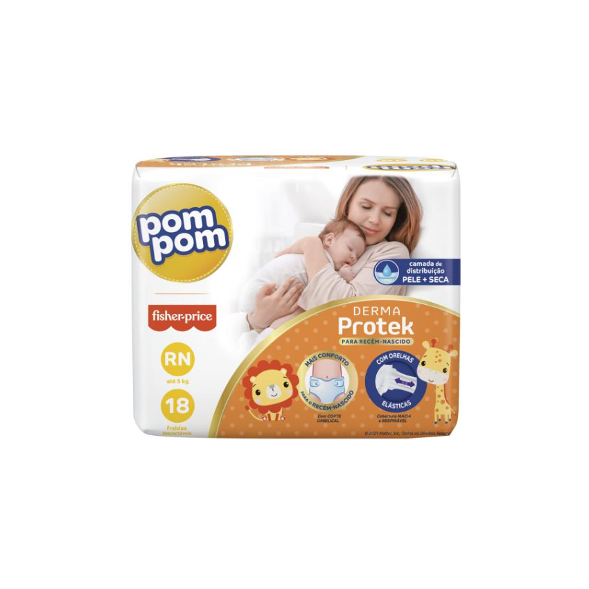 FRALDA POMPOM DERMA JUMBO RN 18 UNIDADES 