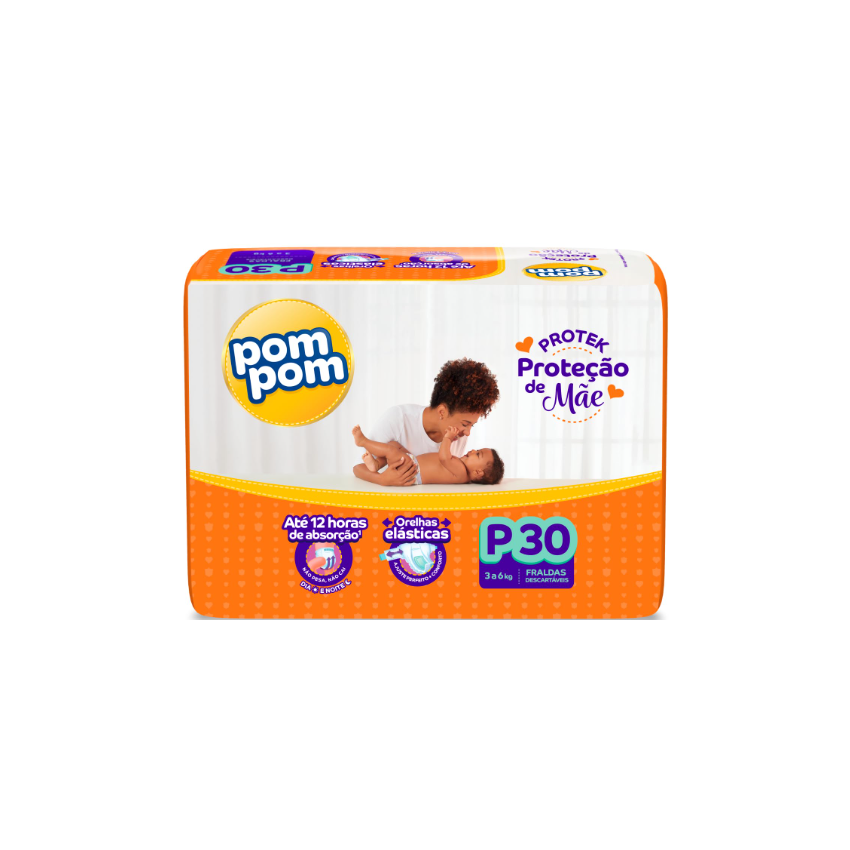 FRALDA POM POM PROTEK 12H DERMA JUMBO P COM 30 UNIDADES