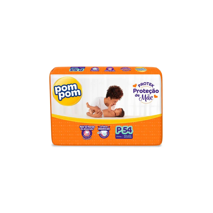 FRALDA POM POM PROTEK 12H DERMA JUMBO P COM 54 UNIDADES