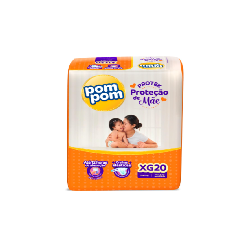 FRALDA POM POM PROTEK 12H DERMA JUMBO XG COM 20 UNIDADES