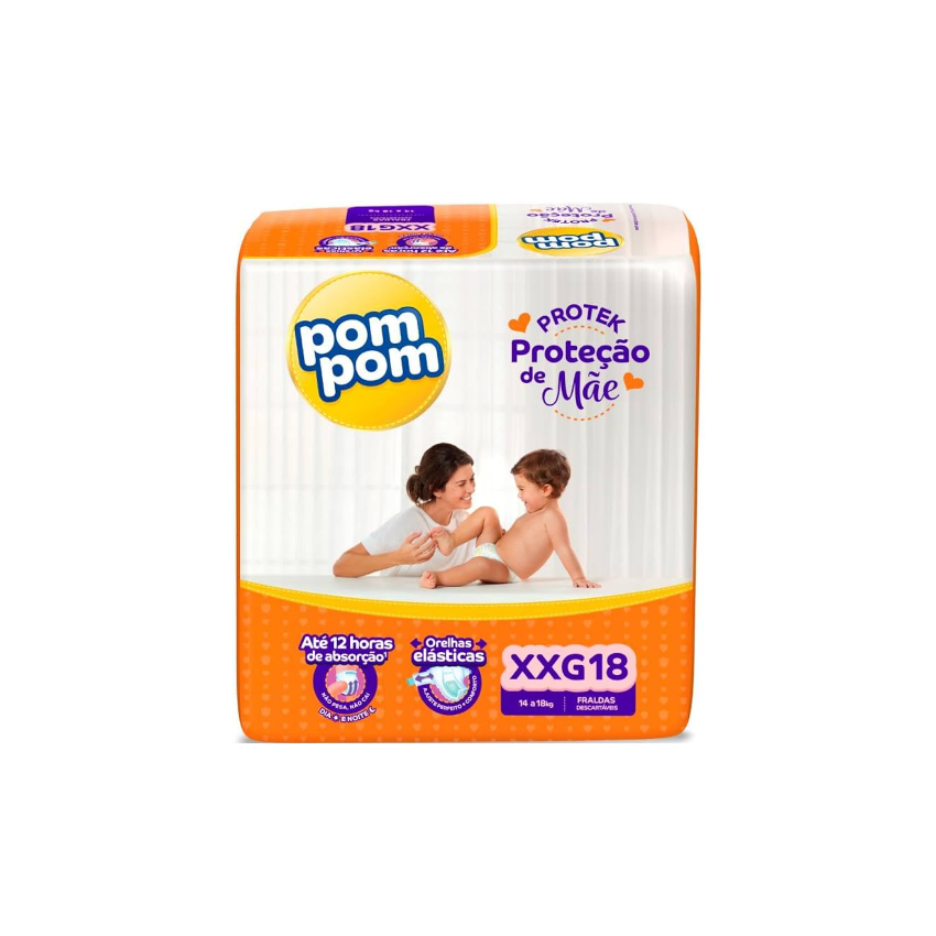 FRALDA POM POM PROTEK 12H DERMA JUMBO XXG 18 UNIDADES