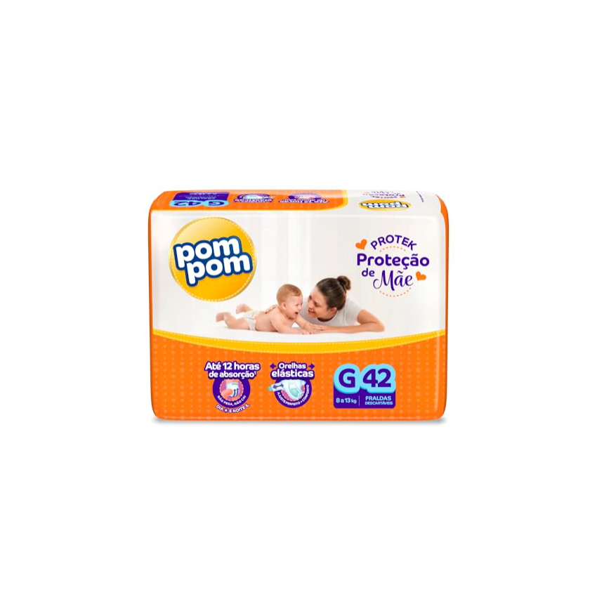 FRALDA POM POM PROTEK 12H DERMA MEGA G COM 42 UNIDADES