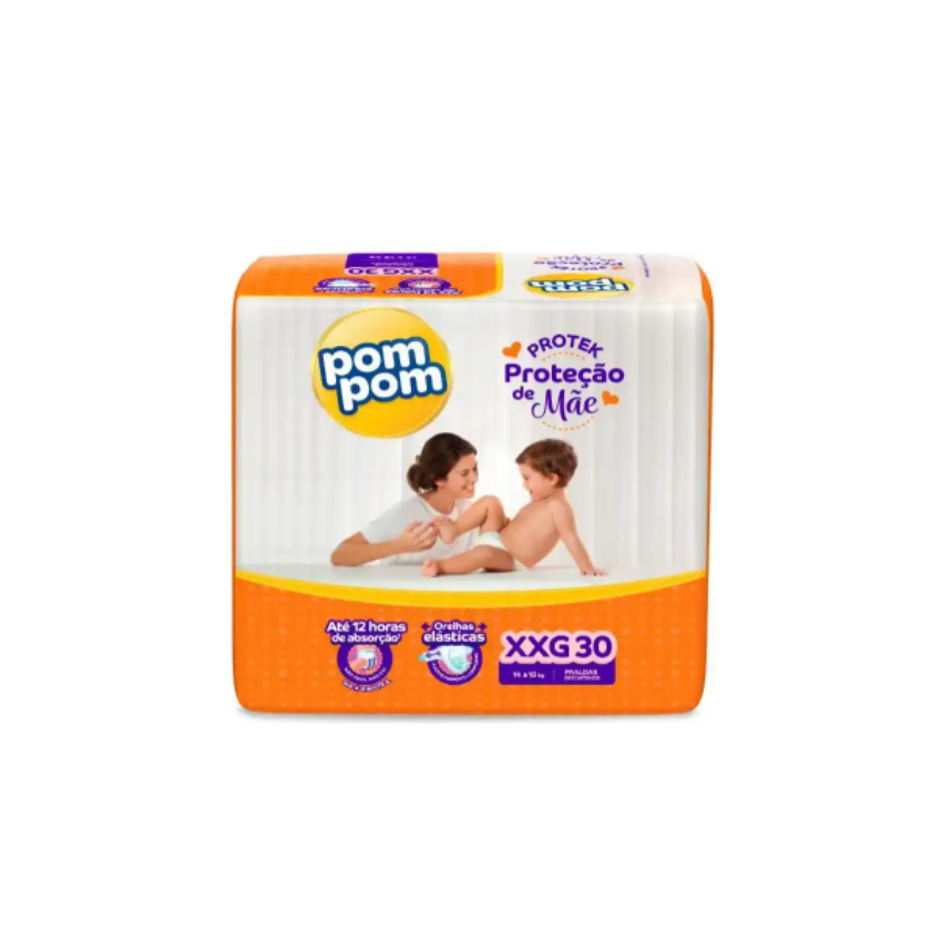 FRALDA POM POM PROTEK 12H DERMA MEGA XXG 30 UNIDADES