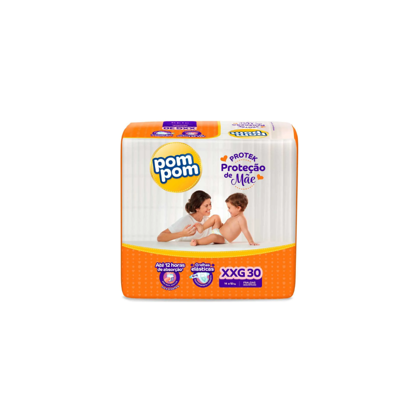 FRALDA POM POM PROTEK BABY MEGA XXG COM 30 UNIDADES