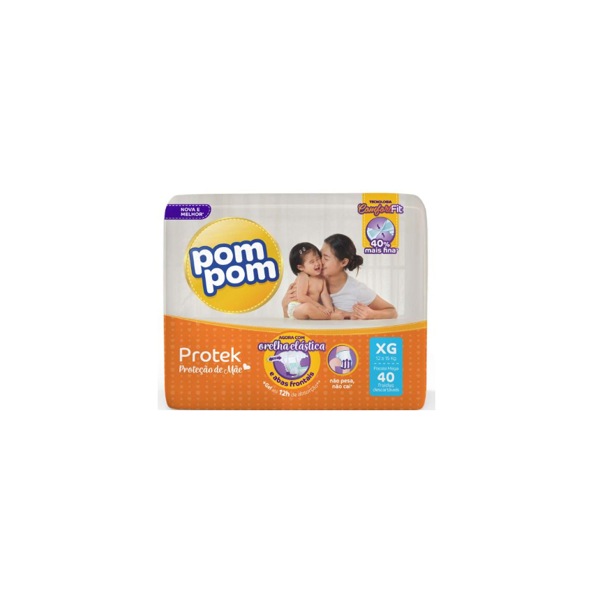 FRALDA POM POM PROTEK BABY MEGA XG COM 40 UNIDADES