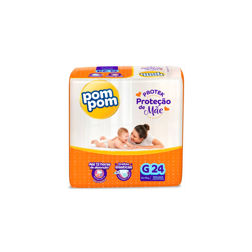 FRALDA POM POM PROTEK DERMA JUMBO G COM 24 UNIDADES
