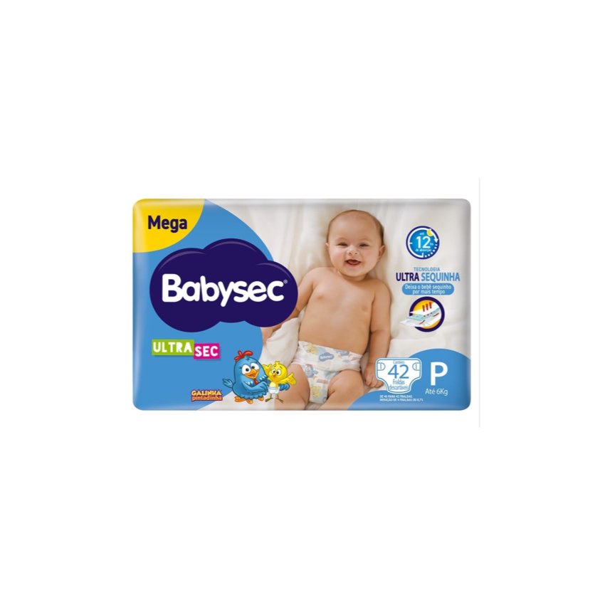 FRALDA BABYSEC ULTRA MEGA TAM P COM 50 GALINHA PINTADINHA