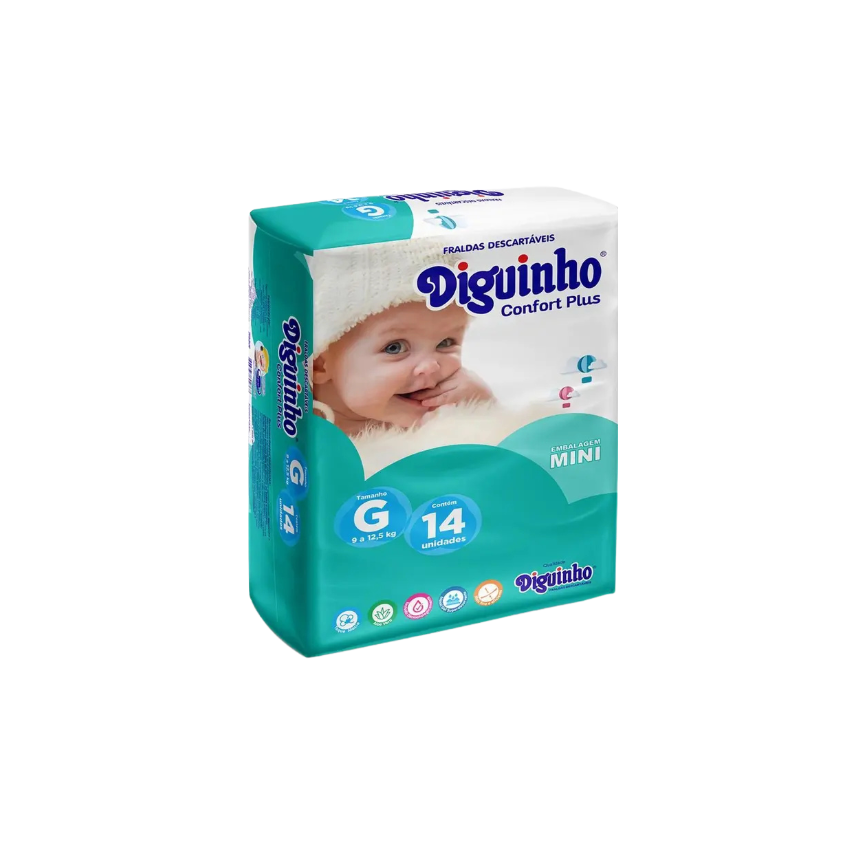 FRALDA DIGUINHO CONFORT PLUS MINI G COM 14 UNIDADES