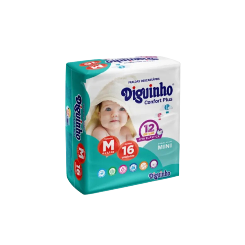 FRALDA DIGUINHO CONFORT PLUS MINI M COM 16 UNIDADES