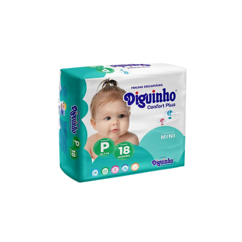 FRALDA DIGUINHO CONFORT PLUS MINI P COM 18 UNIDADES