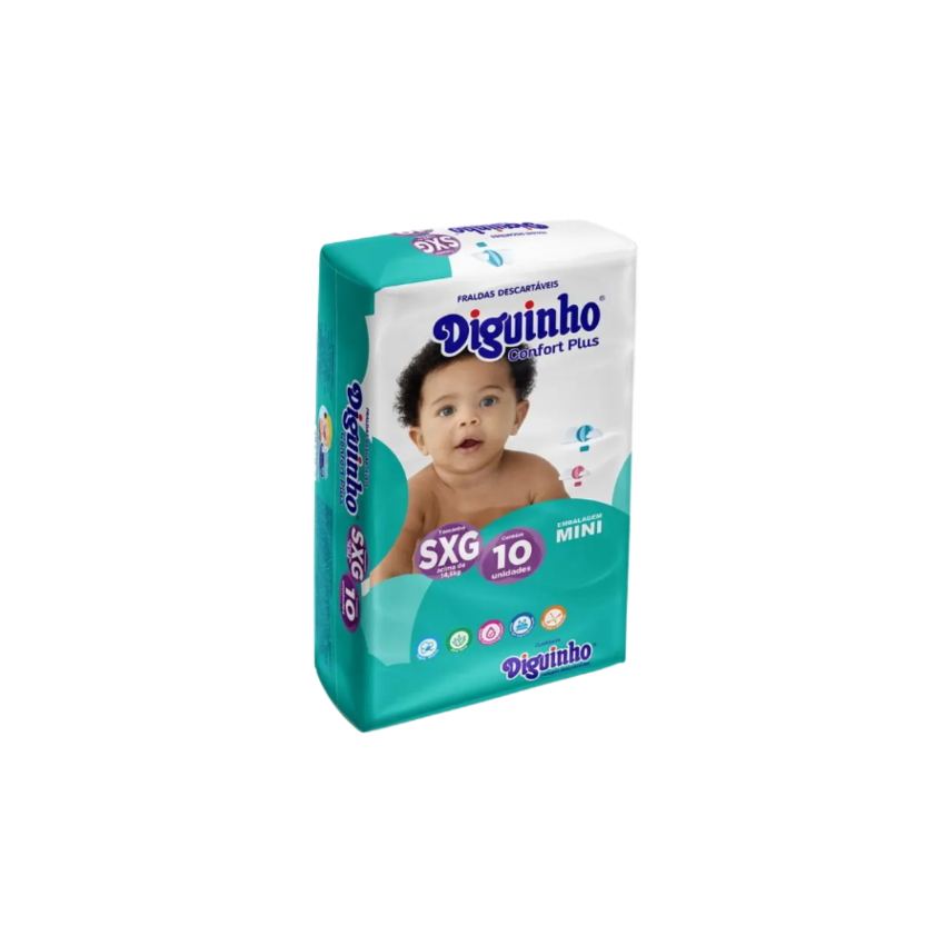 FRALDA DIGUINHO CONFORT PLUS MINI SXG COM 10 UNIDADES