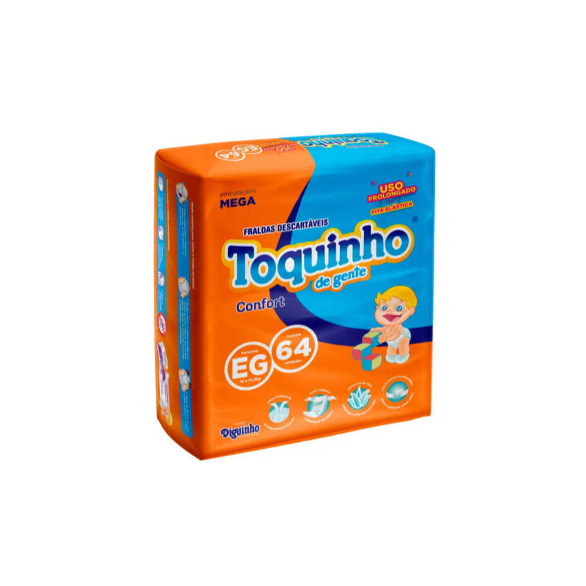 FRALDA TOQUINHO CONFORT SEC MEGA EG COM 64 UNIDADES