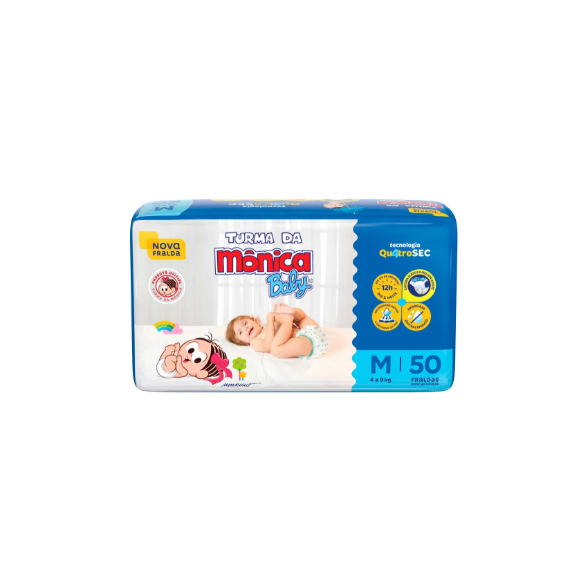 FRALDA TURMA DA MONICA MEGA TAMANHO M COM 50 UNIDADES