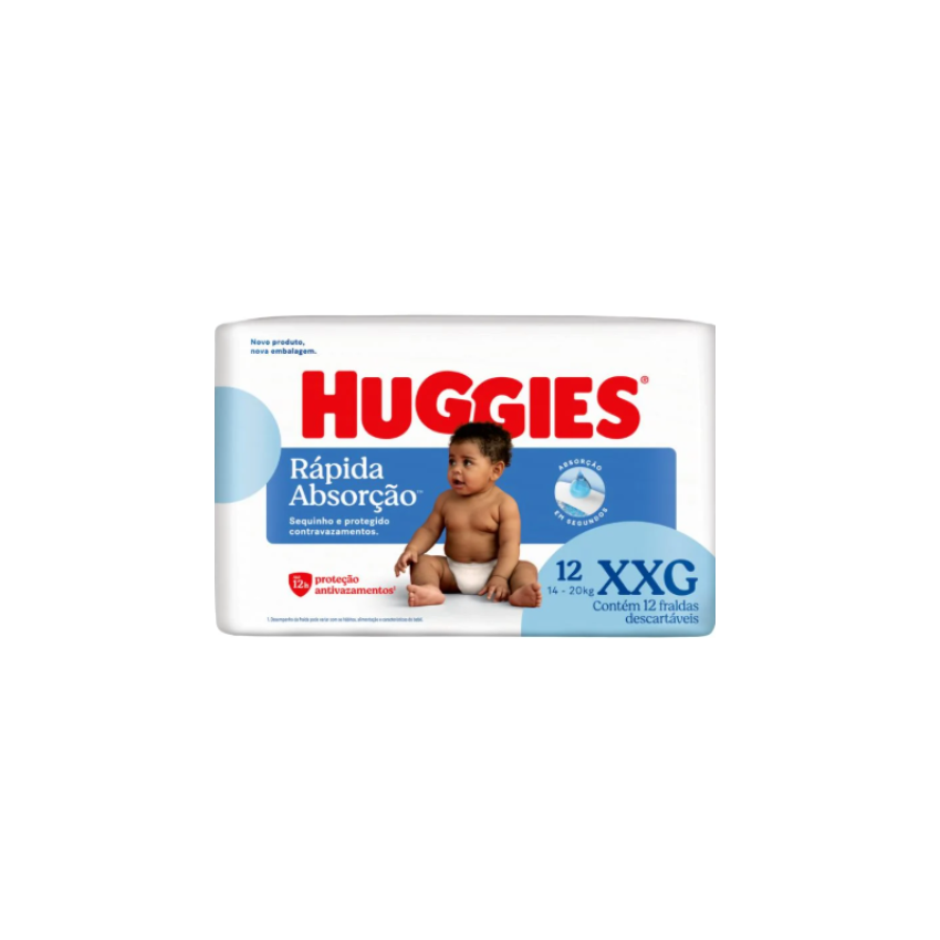 FRALDA HUGGIES TRIPLA PROTEÇÃO JUMBINHO XXG COM 12 UNIDADES