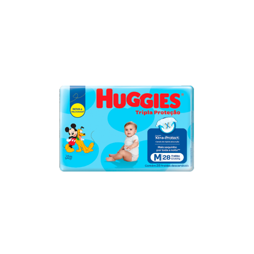 FRALDA HUGGIES TRIPLA PROTEÇÃO JUMBO M COM 28 UNIDADES
