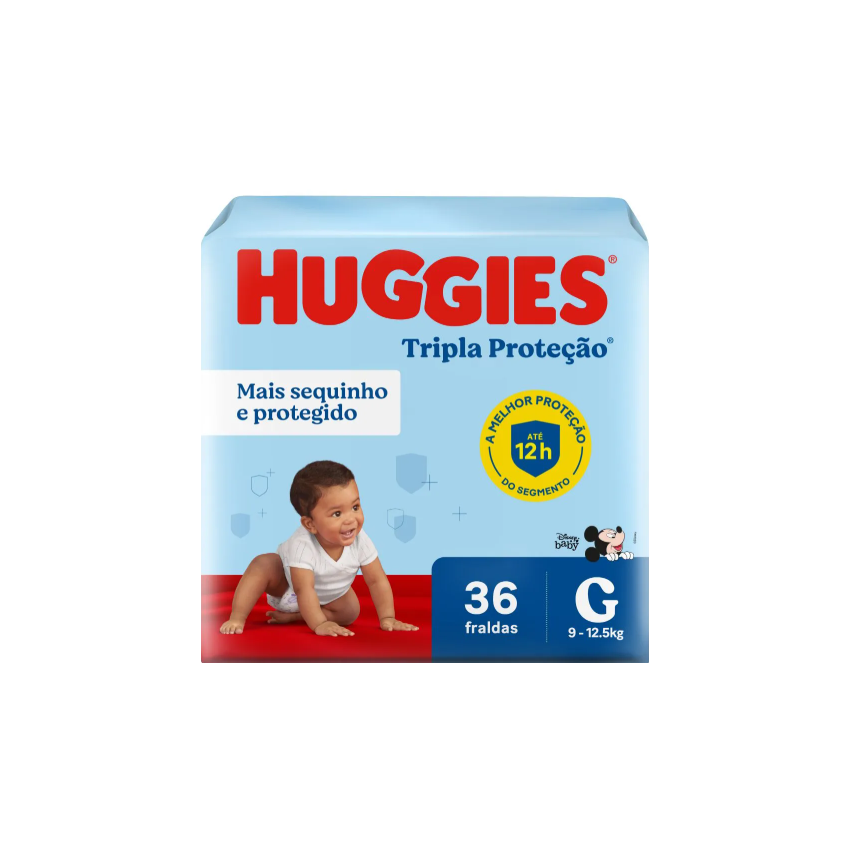 FRALDA HUGGIES TRIPLA PROTEÇÃO MEGA G COM 36 UNIDADES