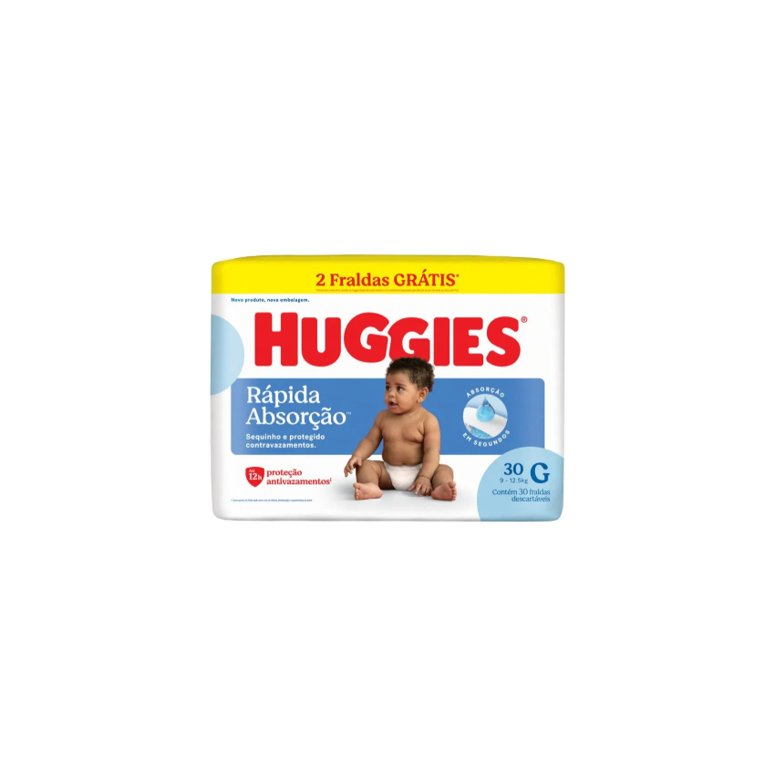 FRALDA HUGGIES TRIPLA PROTEÇÃO MEGUINHA G COM 30 UNIDADES