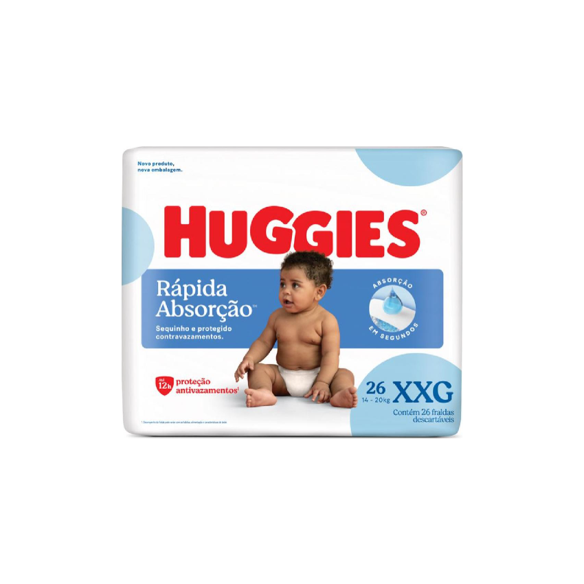 FRALDA HUGGIES TRIPLA PROTEÇÃO MEGUINHA XXG COM 26 UNIDADES