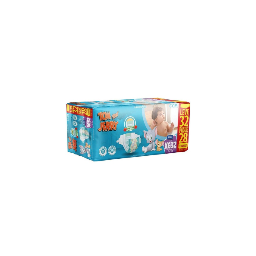 FRALDA INFANTIL TOM E JERRY MEGA XG COM 32 UNIDADES