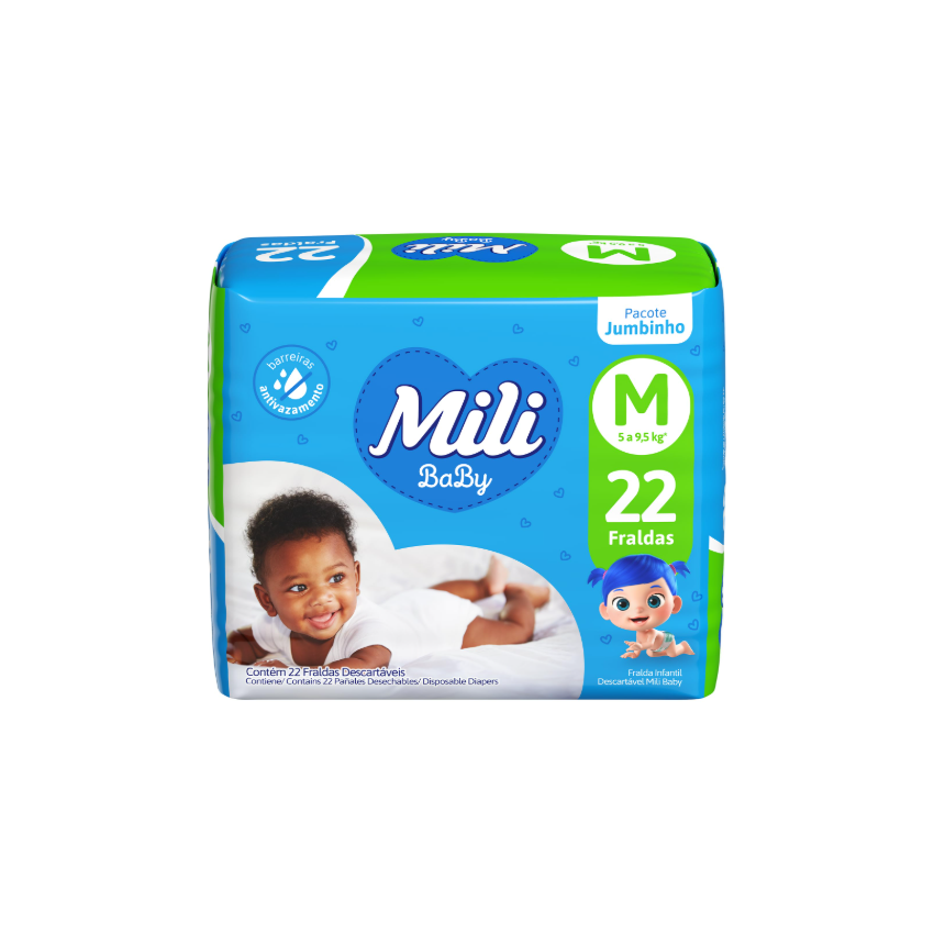 FRALDA MILI ULTRA SECA JUMBINHO M COM 22 UNIDADES