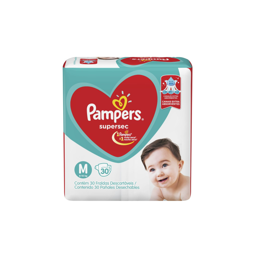 FRALDA PAMPERS SUPERSEC M COM 30 UNIDADES