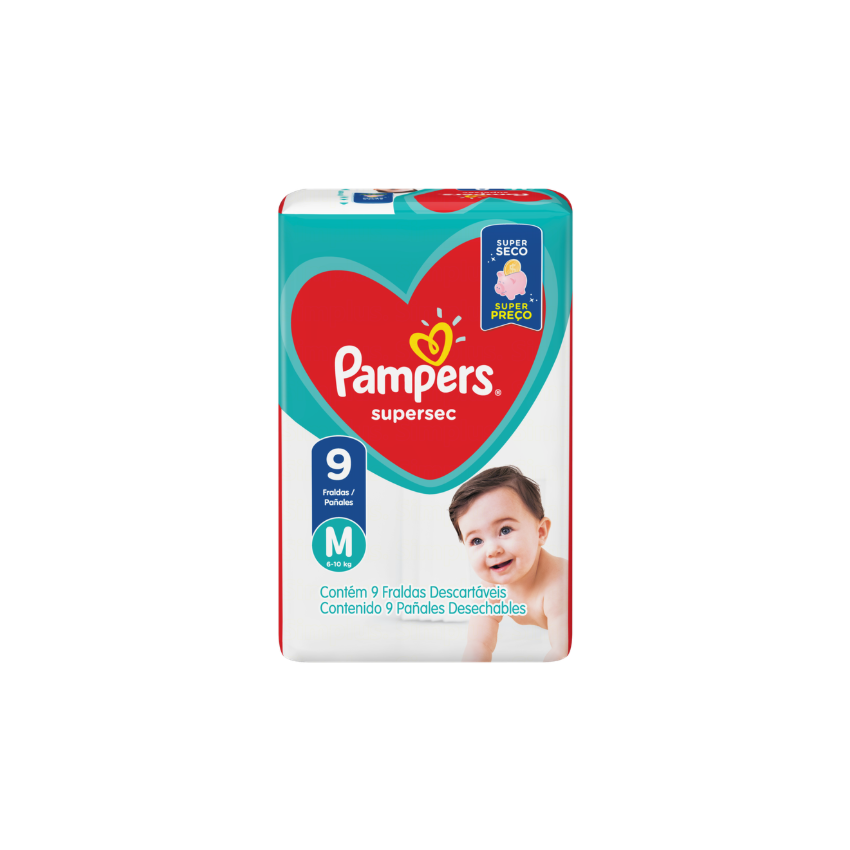 FRALDA PAMPERS SUPERSEC M COM 9 UNIDADES 