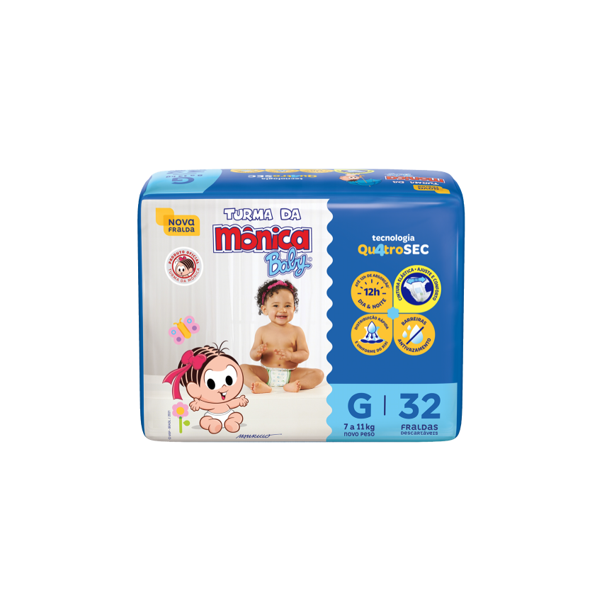 FRALDA TURMA DA MÔNICA BABY G COM 32 UNIDADES