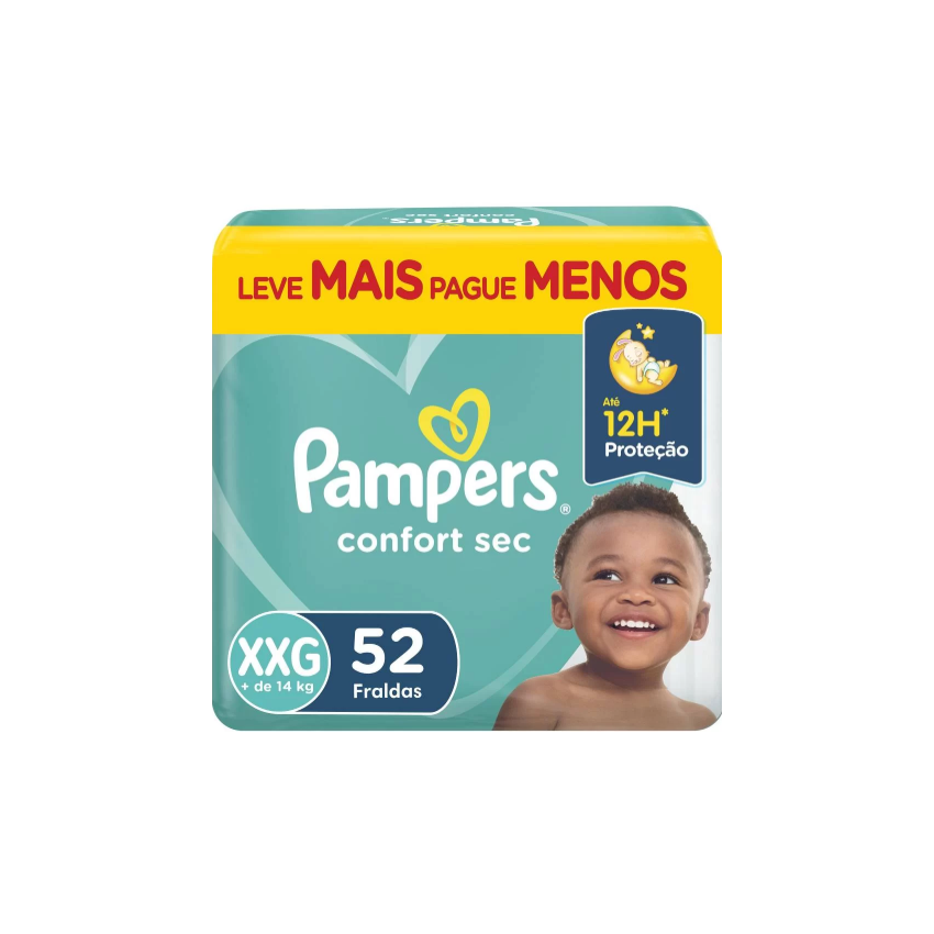 FRALDA PAMPERS CONFORT SEC BAG XXG COM 52 UNIDADES