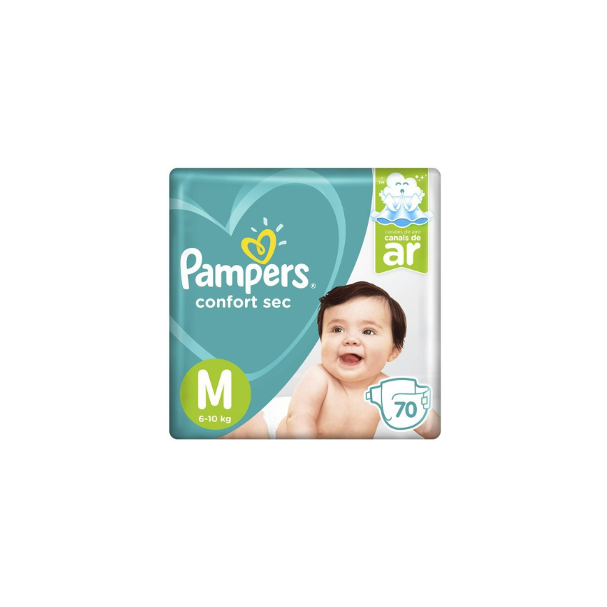FRALDA PAMPERS CONFORT SEC BAG M COM 70 UNIDADES